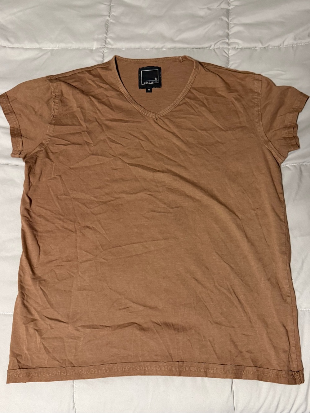 Casual V-Neck Short Sleeve Tee - Brown